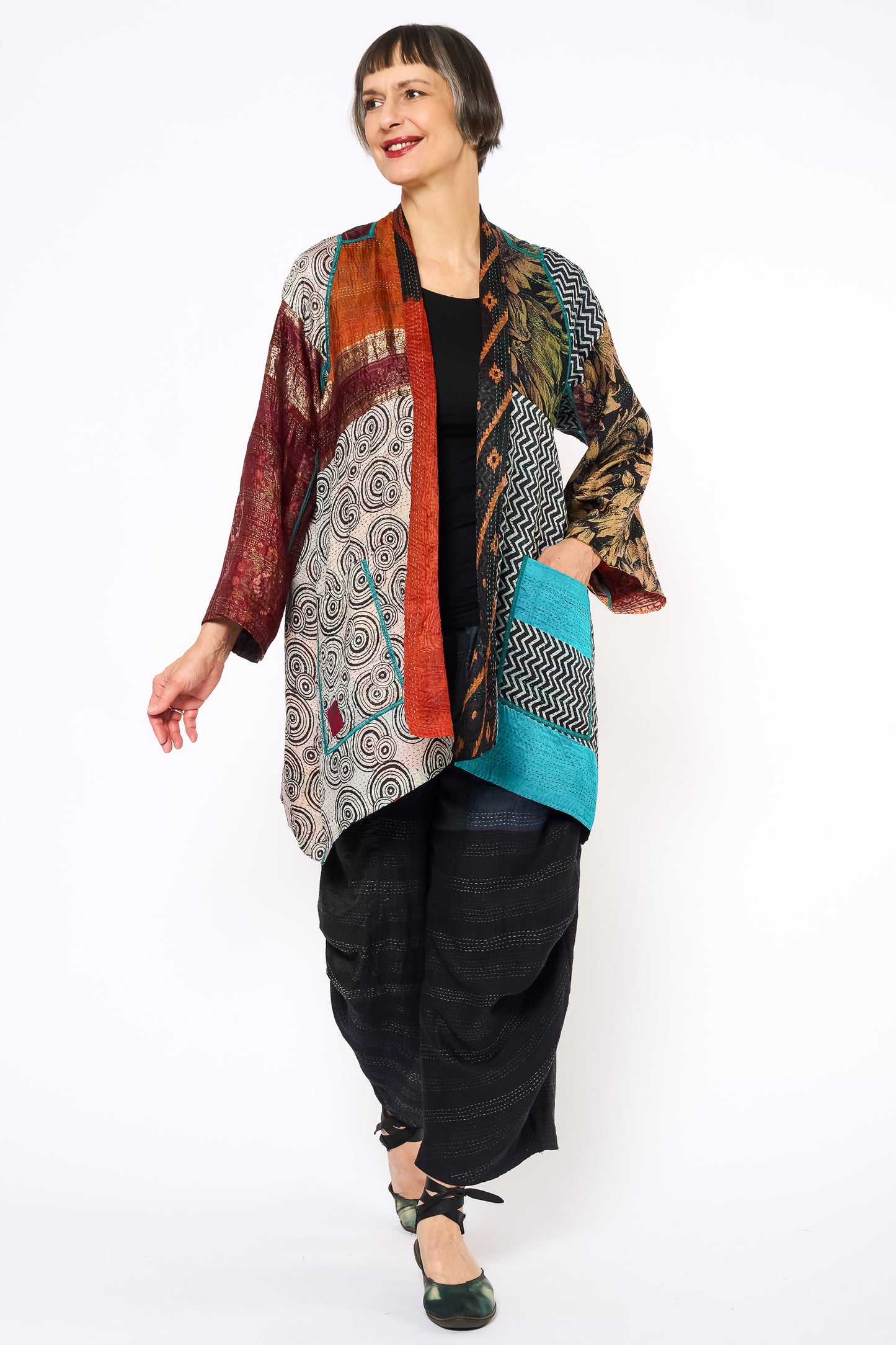 VINTAGE SILK KANTHA A-LINE JKT - sv2003-0413a -