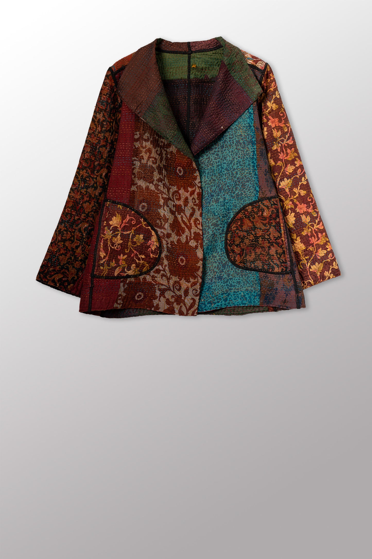 JACQUARD SILK KANTHA SHORT JACKET - js4007-cbrn002m -