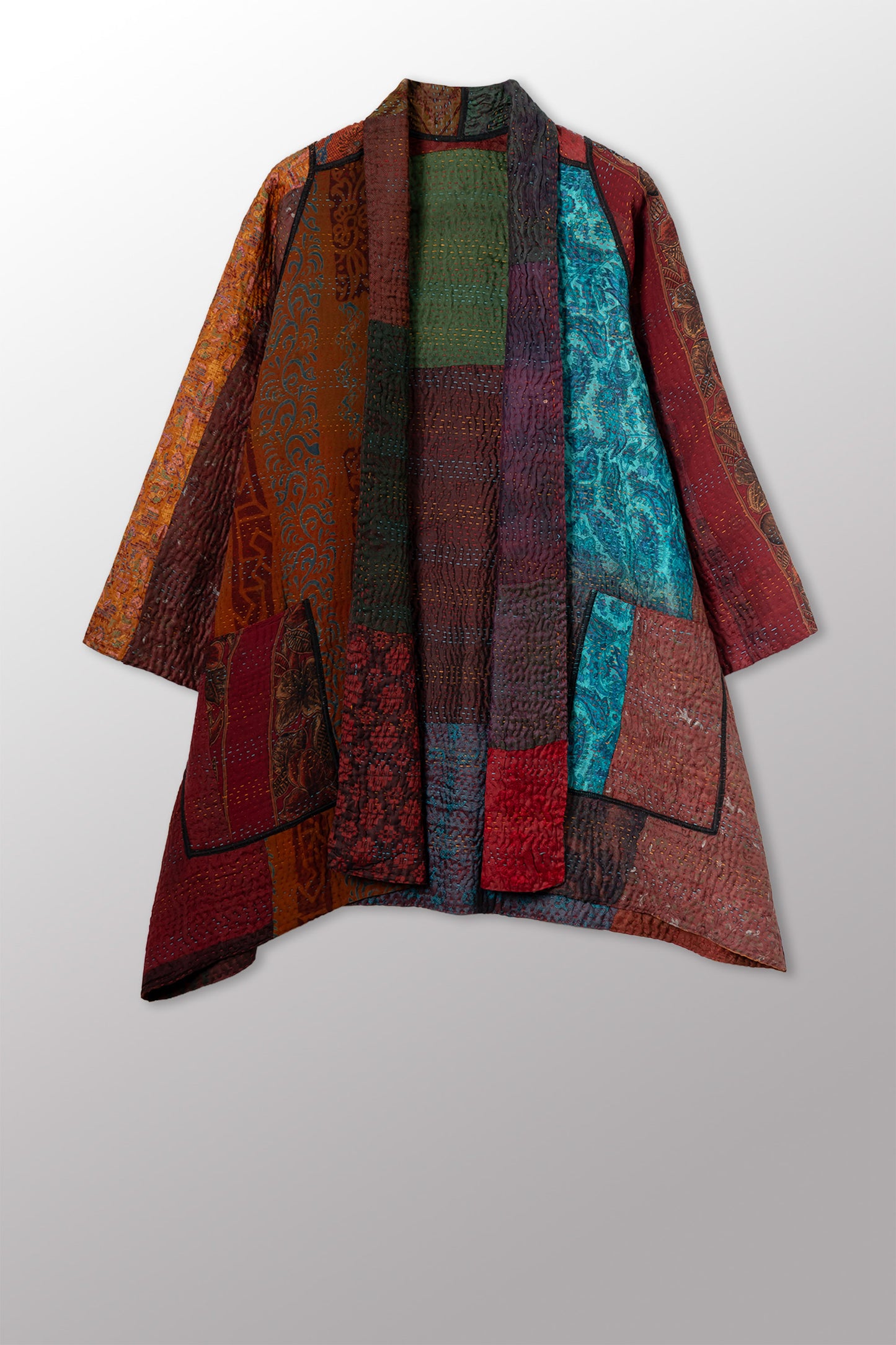 JACQUARD SILK KANTHA A-LINE JKT - js4003-cbrn002a -