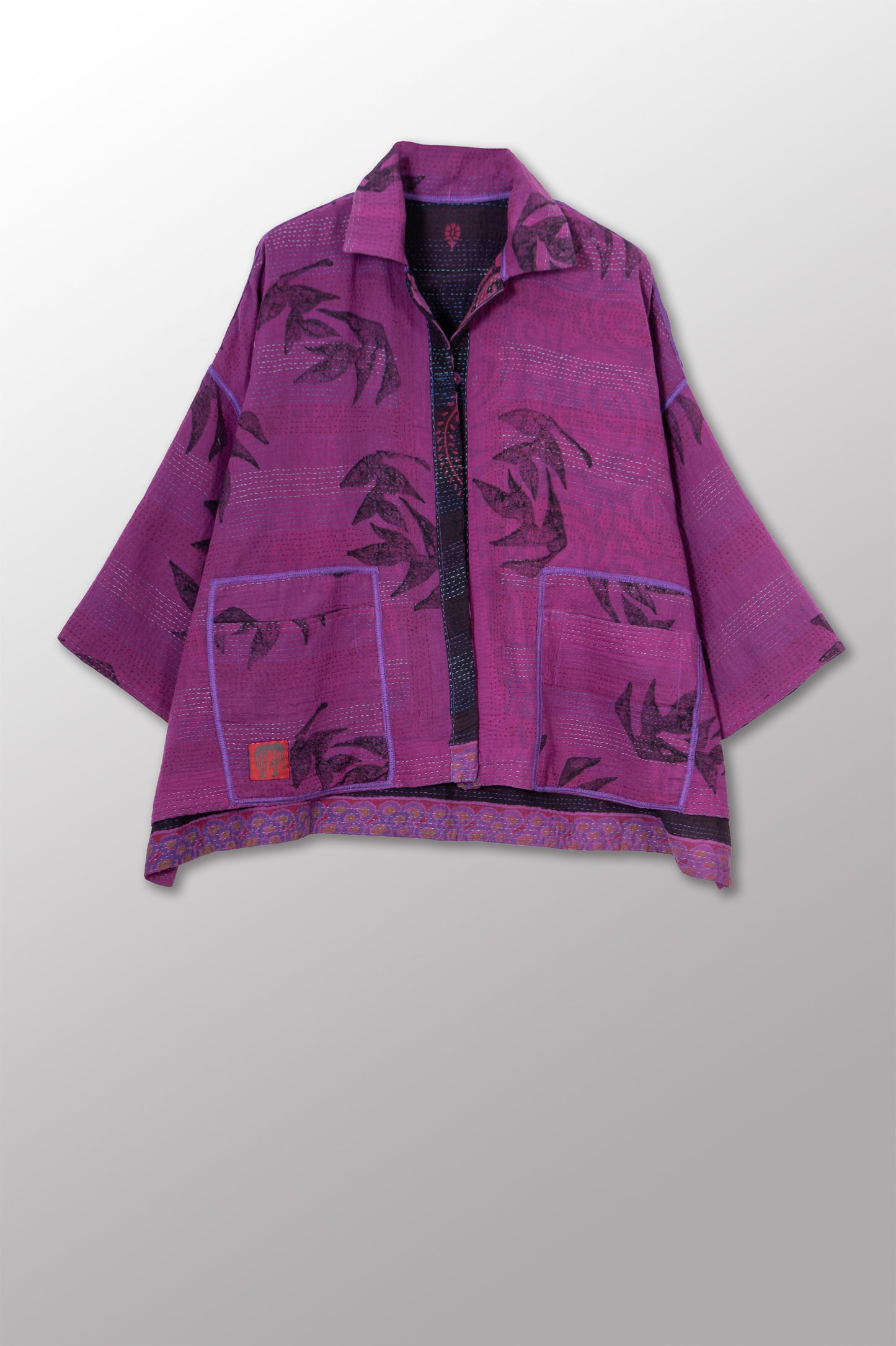 VINTAGE COTTON & NEW VOILE KANTHA CROPPED TENT SHIRT - cn2596-0003a -