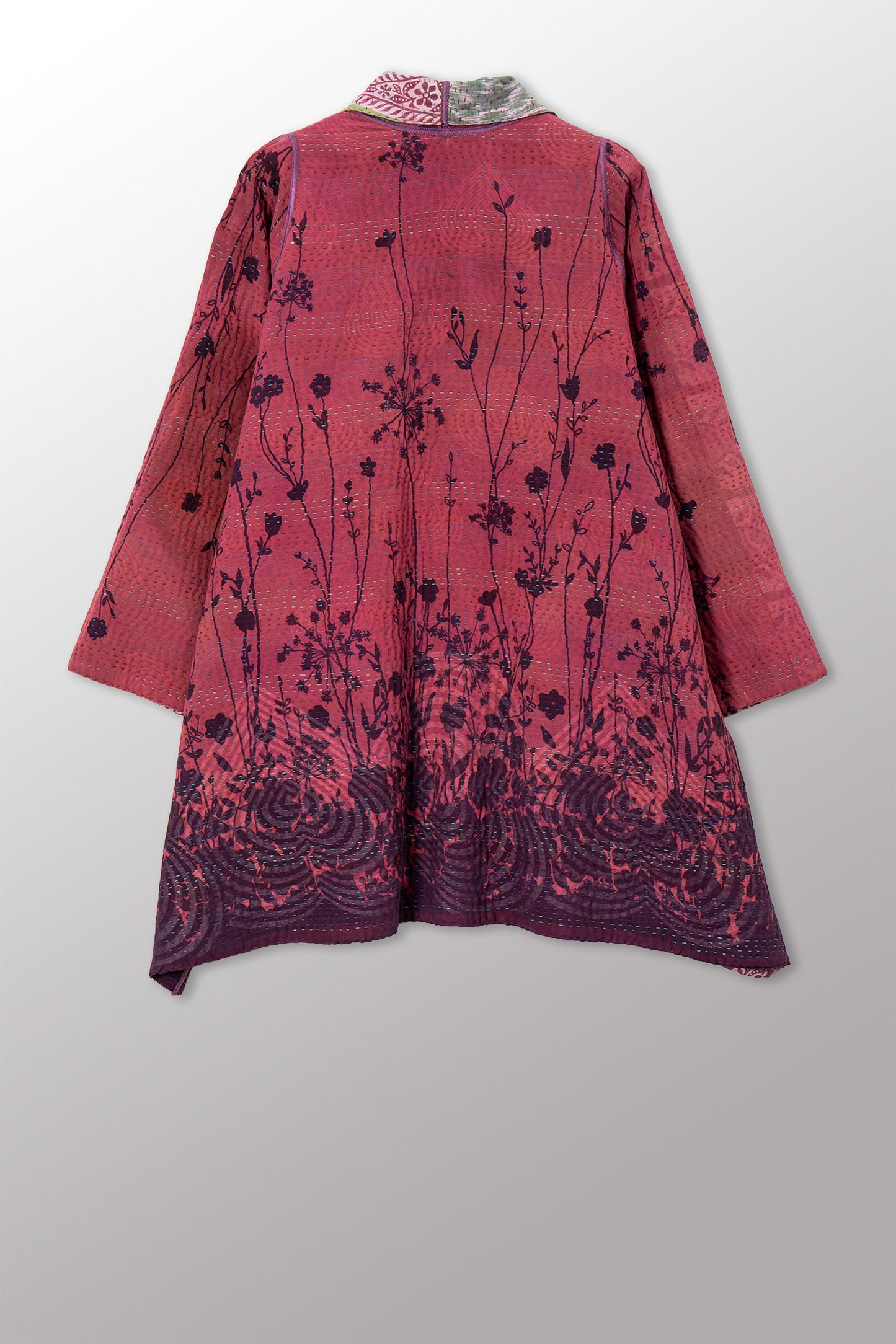 VINTAGE SILK GEORGETTE COTTON KANTHA A-LINE JACKET - gc4003-0003a -