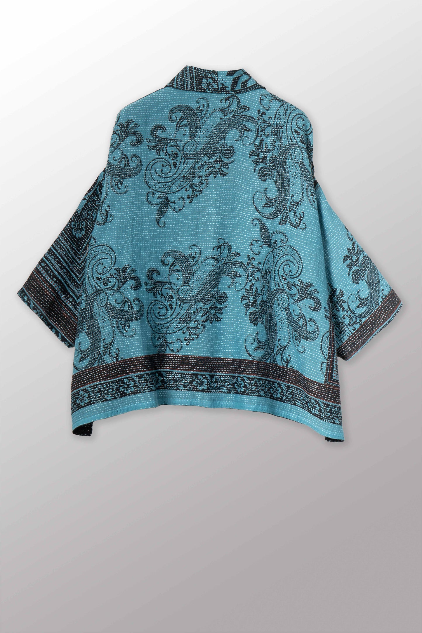 OVERDYED COTTON PAISLEY KANTHA CROPPED TENT SHIRT - ov-cp2596-blu -