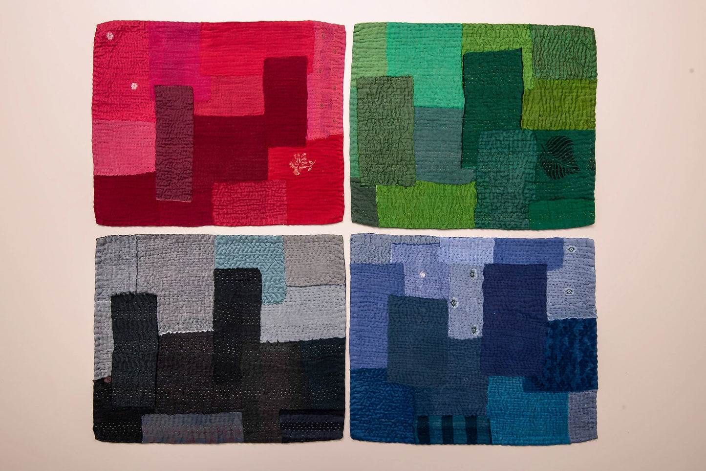 Landscape Fray Patch  Vintage Kantha Placemat - Navy (Set of 2)