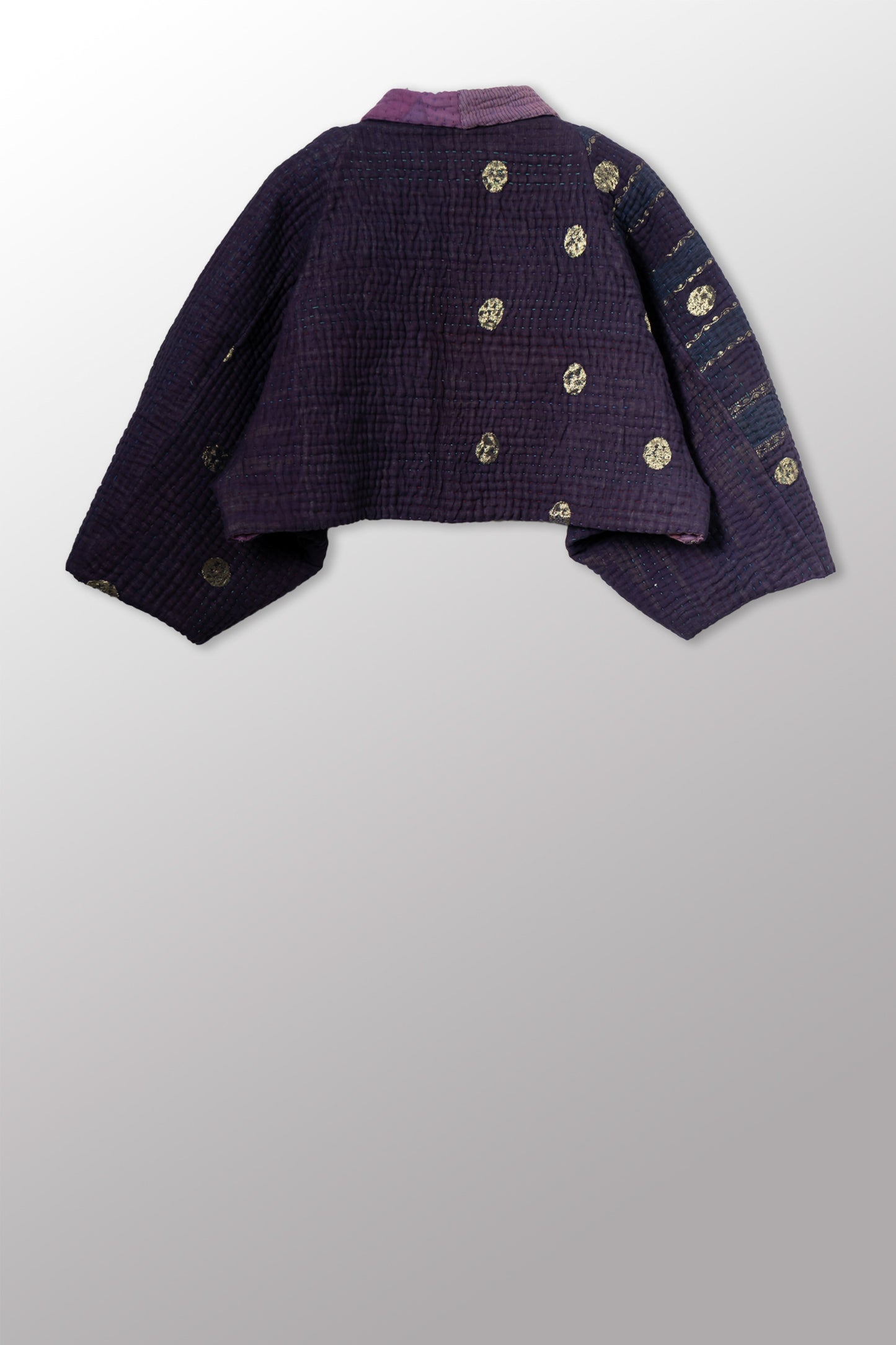 QUILTED OVERDYE COTTON KANTHA PUFF SLV. SHRUG - oq5062-cblu002a -