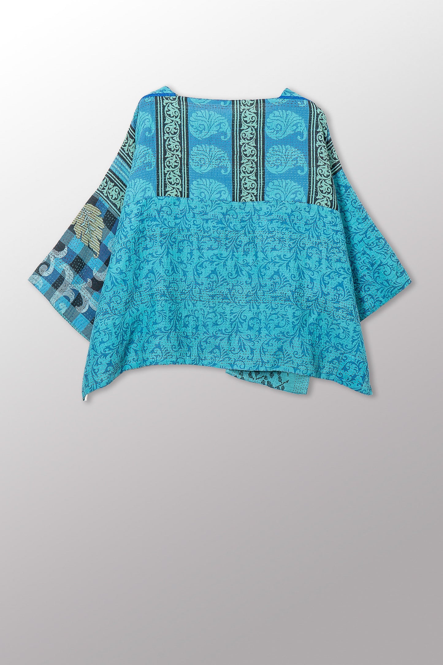 VINTAGE COTTON & NEW VOILE KANTHA 3/4 SLV. CROP TOP MIO - cn2538-0009a -