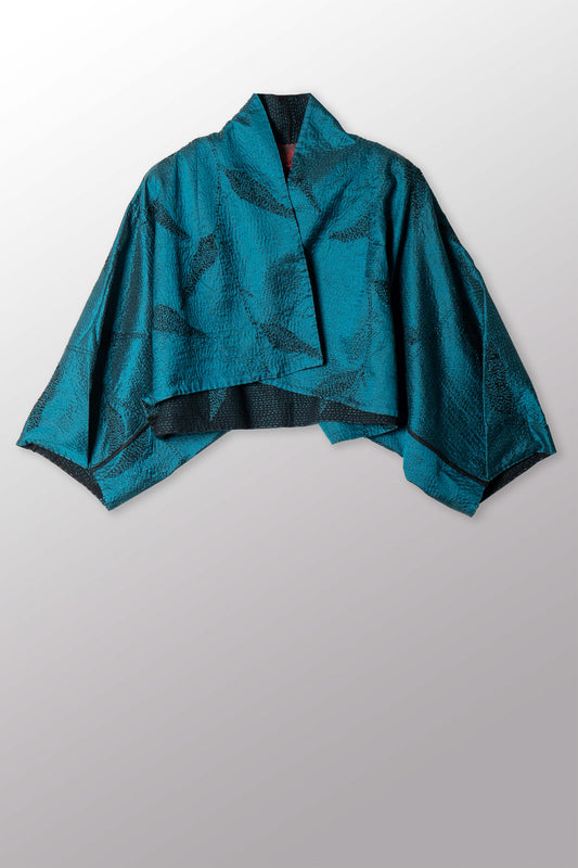 NIGHT BAMBOO SILK COTTON KANTHA PUFF SLV. SHRUG - nb2062-tel -