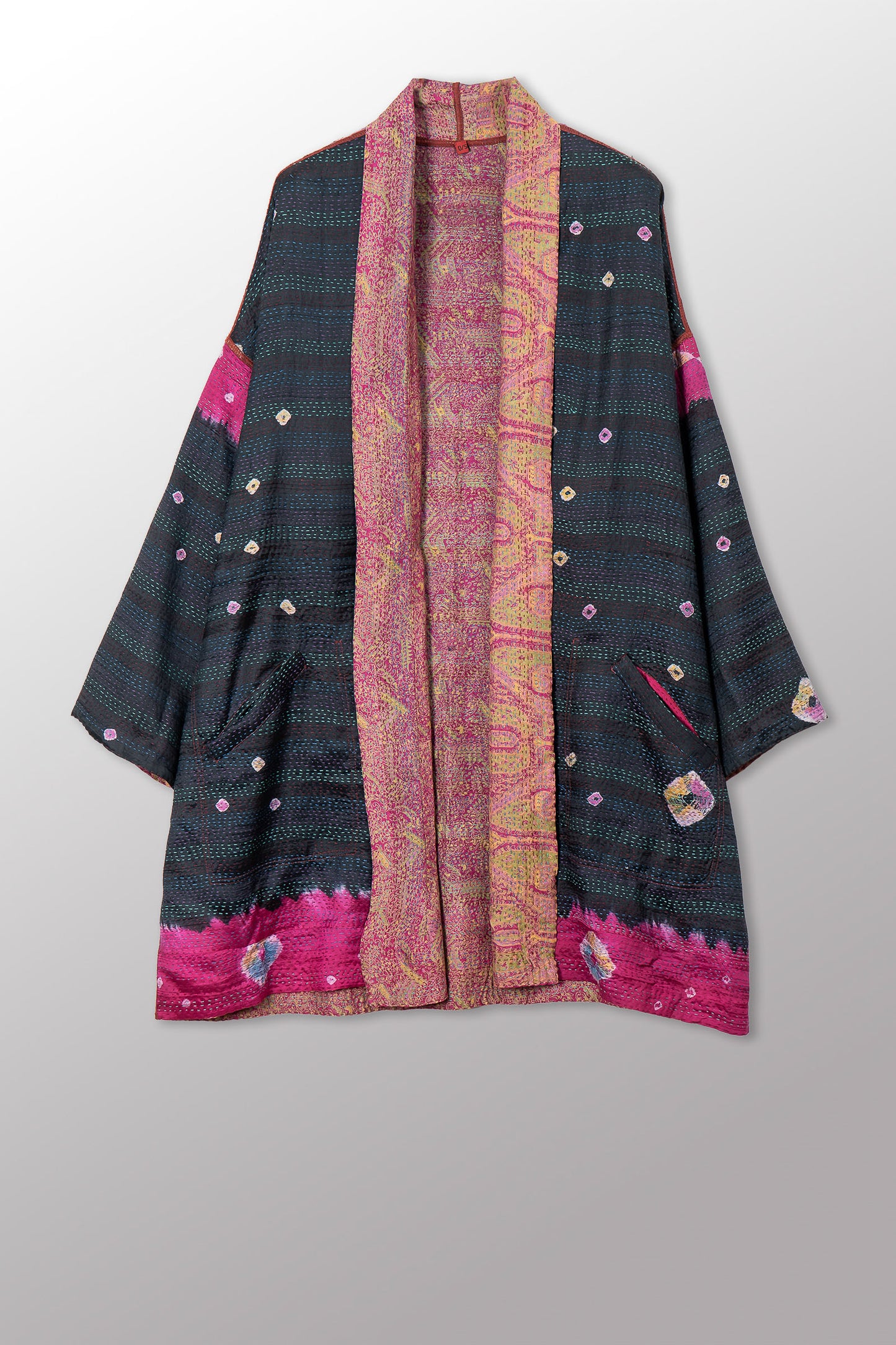 VINTAGE SILK GEORGETTE KANTHA HAORI JKT - sg2068-0006a -