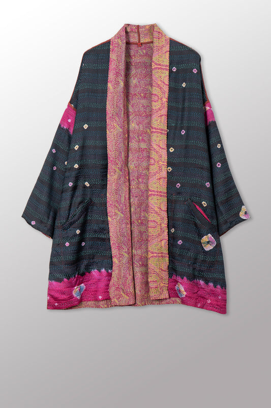 VINTAGE SILK GEORGETTE KANTHA HAORI JKT - sg2068-0006a -