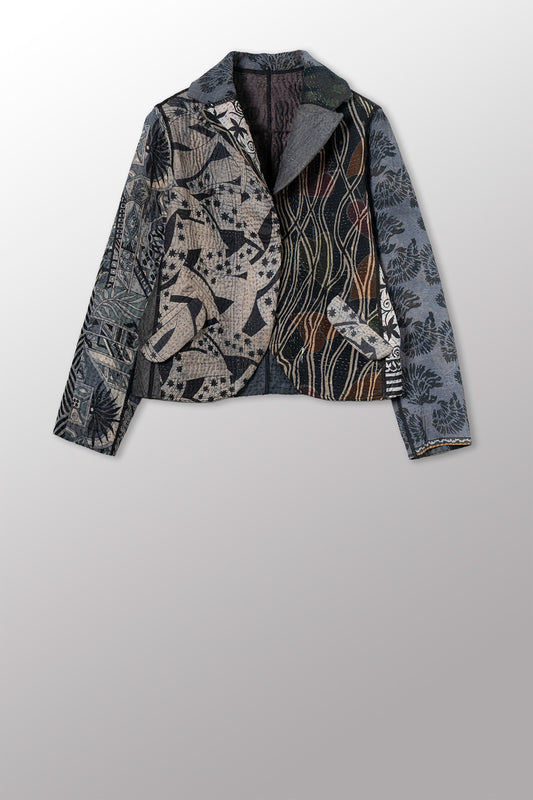 JACQUARD SILK KANTHA CROPPED BASIC JACKET - js4096-cblk001s -