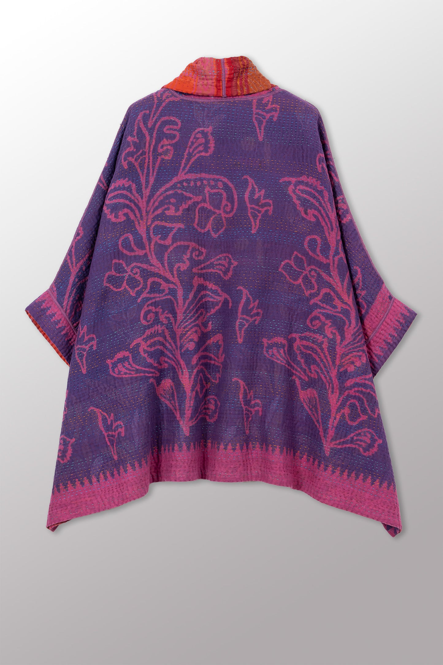 COTTON OVERDYE KANTHA DOUBLE COLLAR PONCHO - ov4323-corg002a -