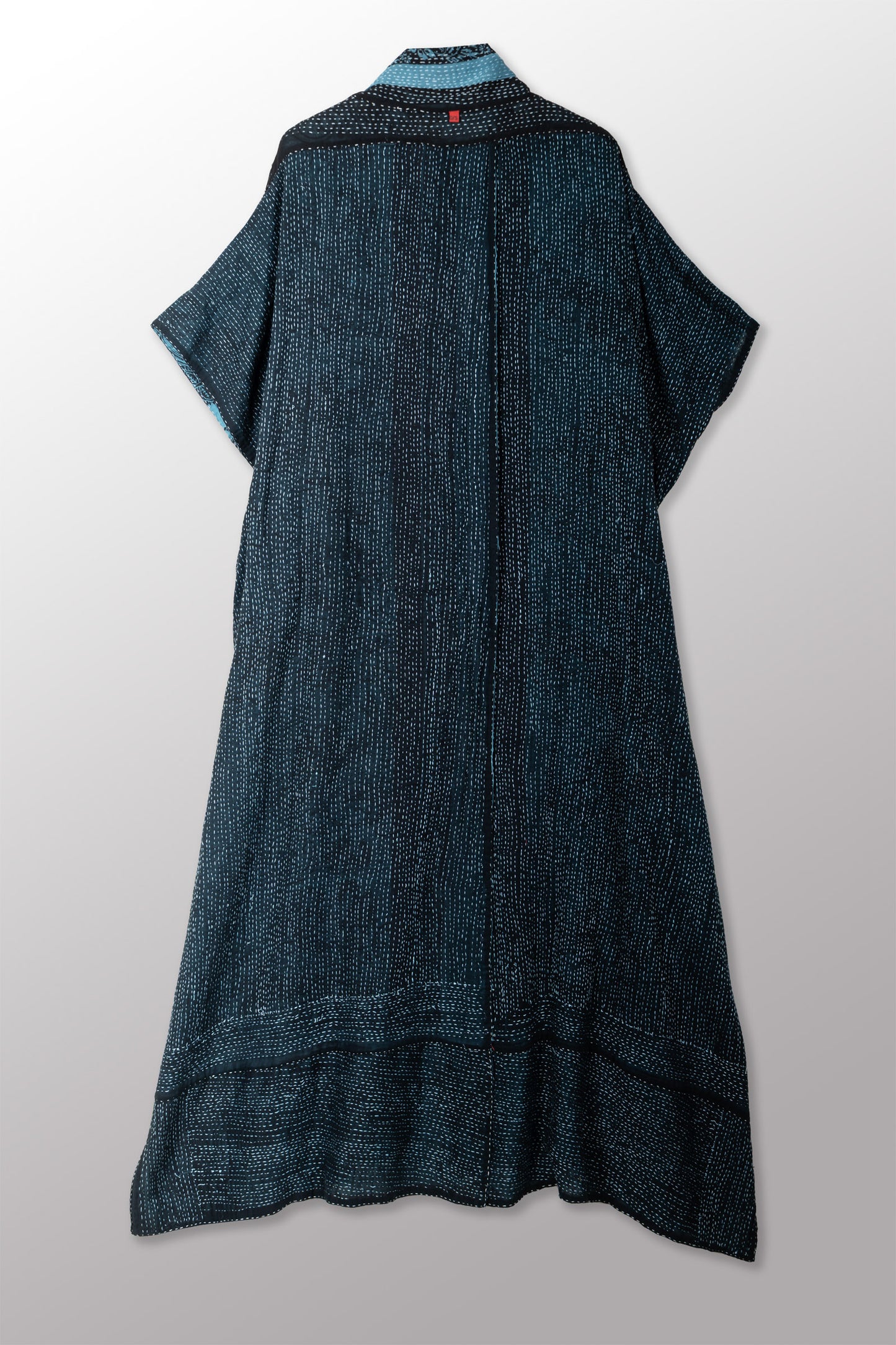 OVERDYED COTTON PAISLEY KANTHA PONCHO DRESS - ov-cp2443-blu -
