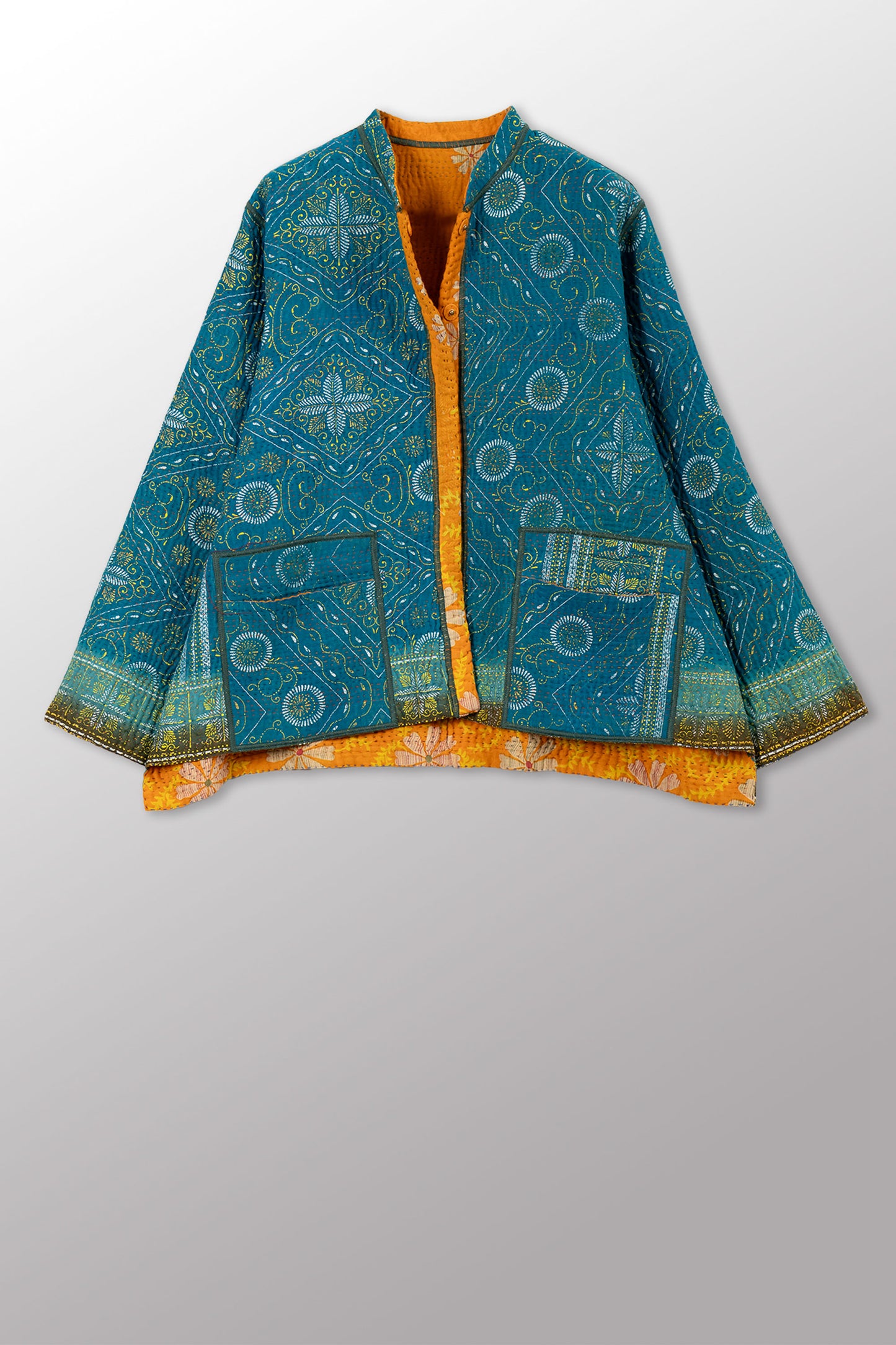 VINTAGE COTTON KANTHA KAFTAN JACKET SHORT - cv4088-0011s -