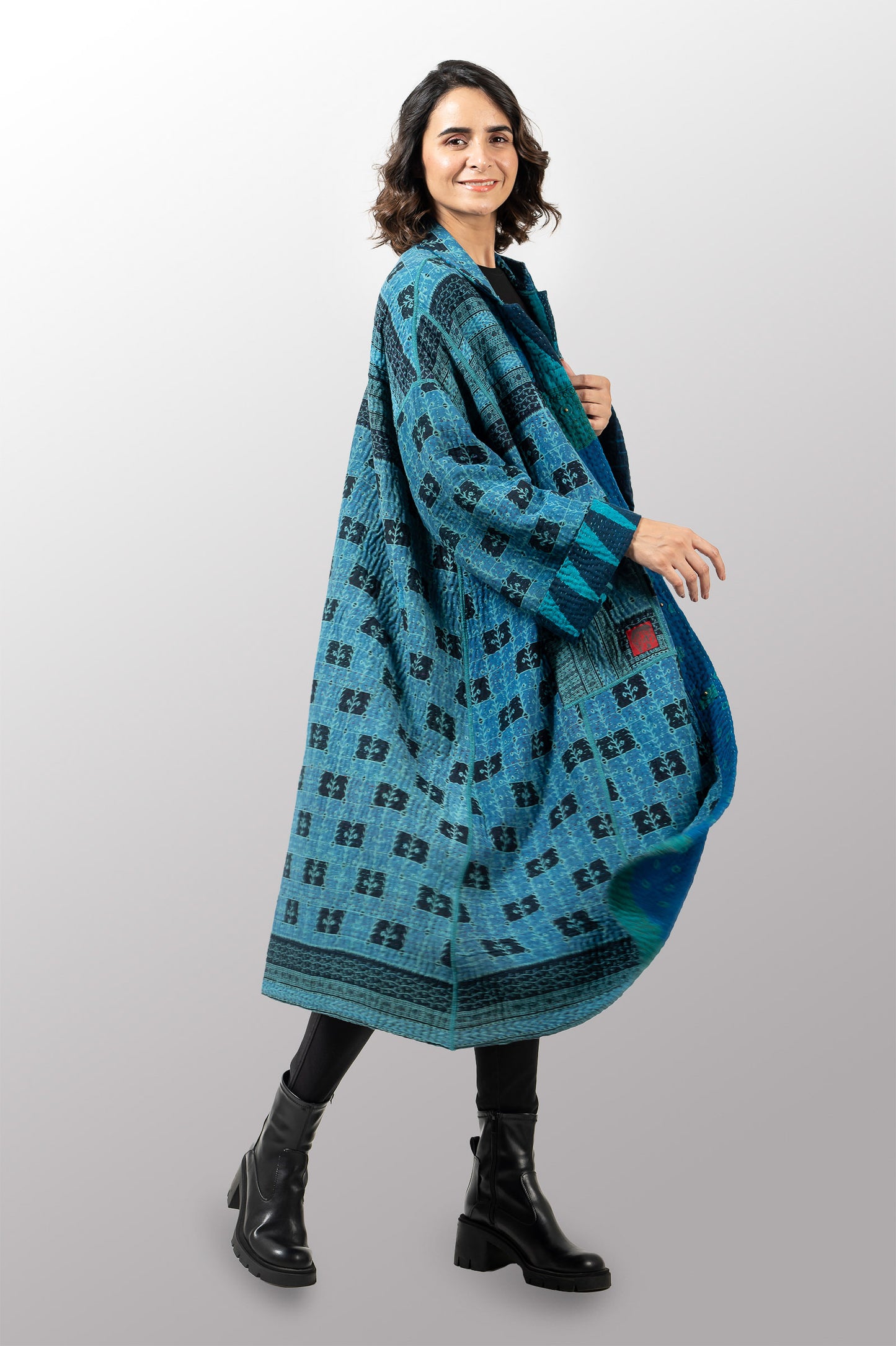 COTTON OVERDYE KANTHA NEW OVERSIZED COAT - ov4342-ctel002a -
