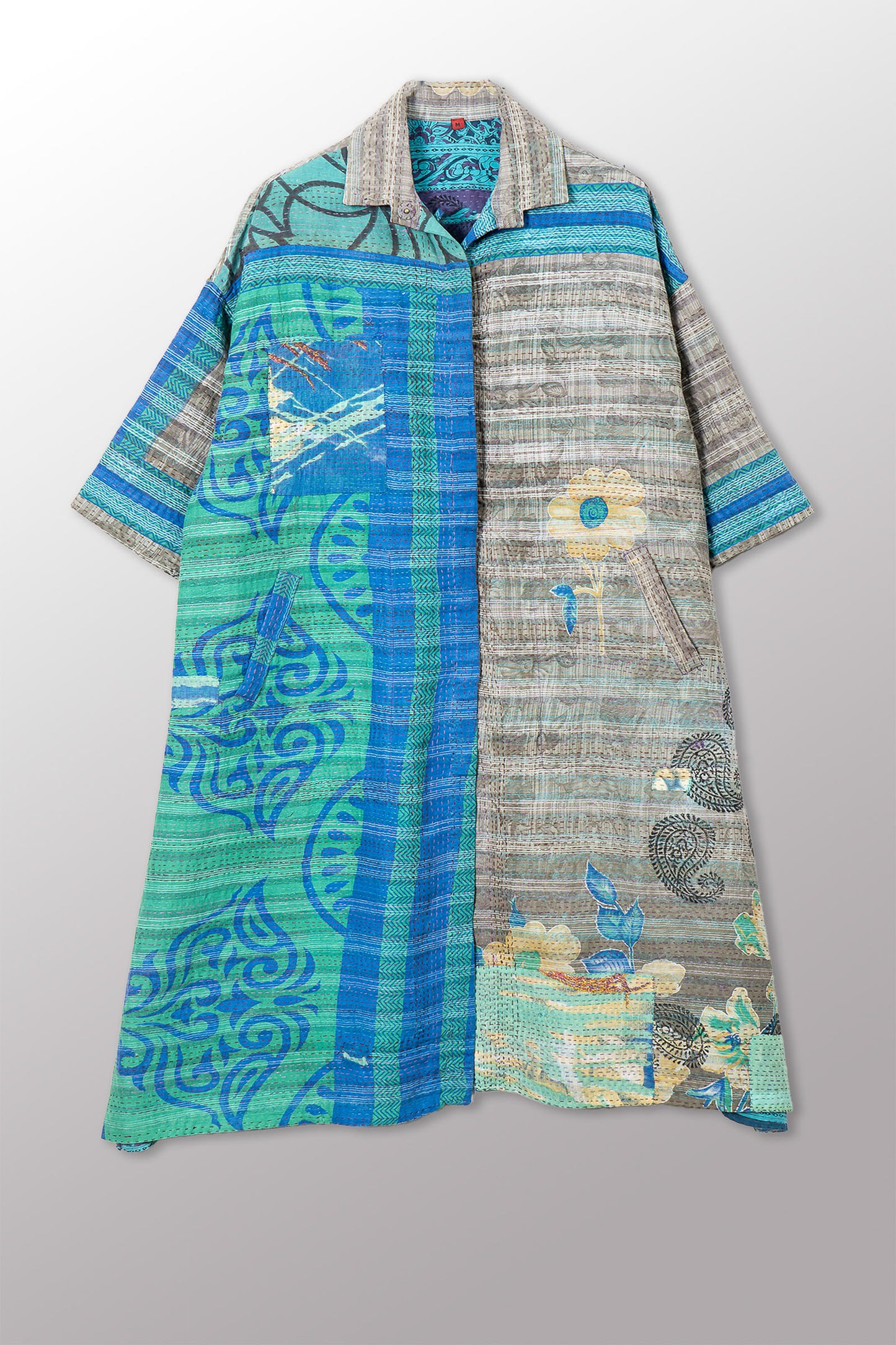 COTTON OVERDYE KANTHA 3/4 SLV. SHIRT DRESS - ov2459-cblu001m -
