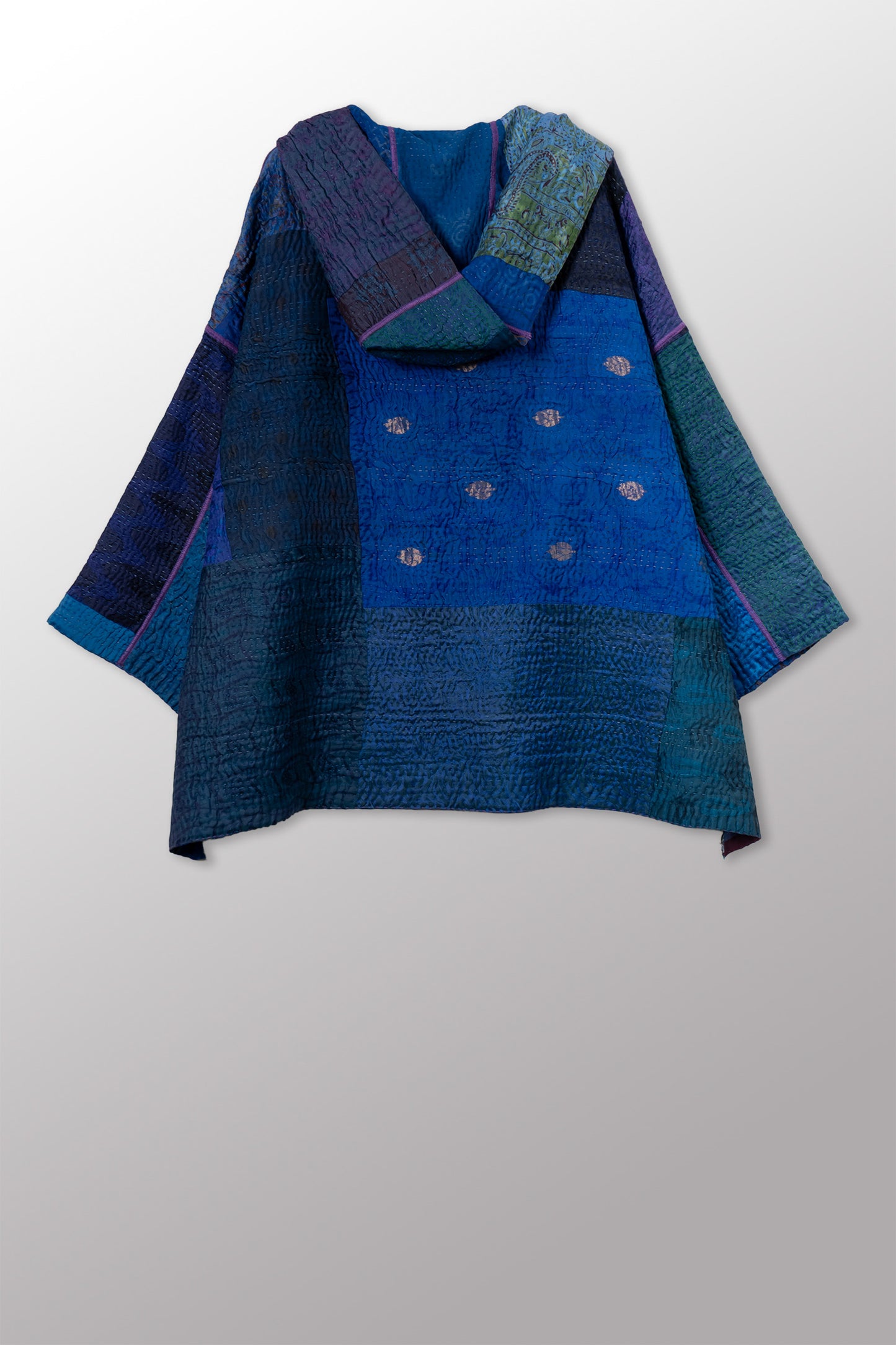 JACQUARD SILK KANTHA HOODIE PONCHO - js4064-cnvy001a -