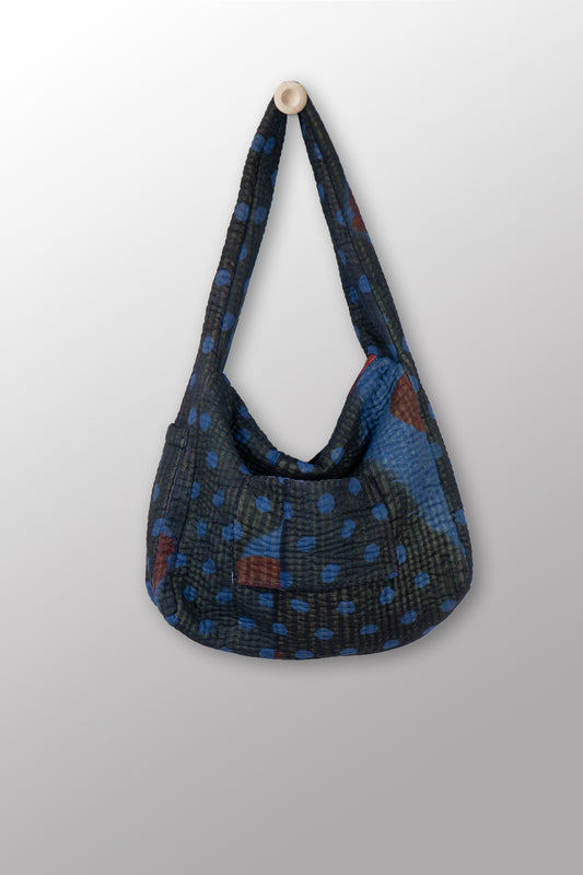 Quilted Overdye Cotton Kantha Oversized Hobo Bag - mm-oq5870-cblu003a -