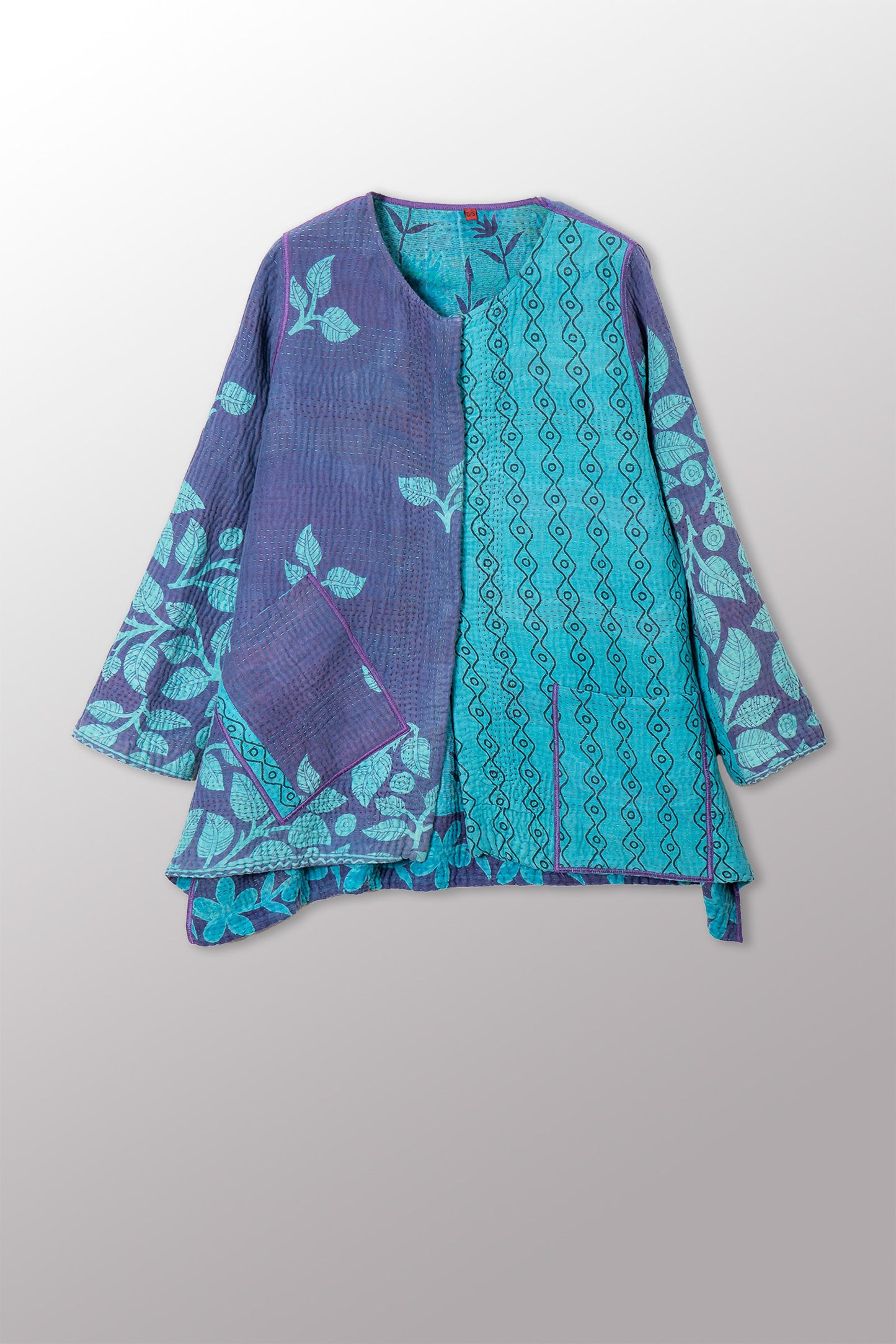 COTTON OVERDYE KANTHA CREW NECK POCKET JACKET - ov4025-ctur001a -