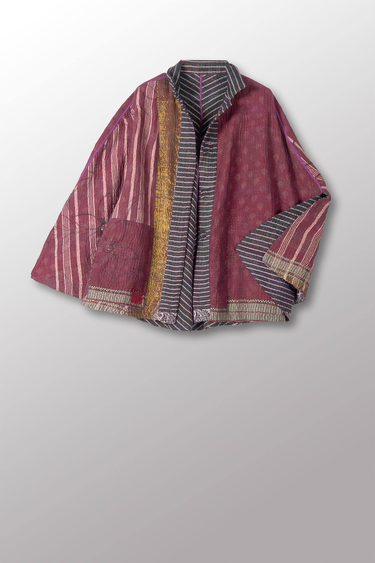 WOVEN VINTAGE COTTON KANTHA MANTLE - fw4069-5001a -