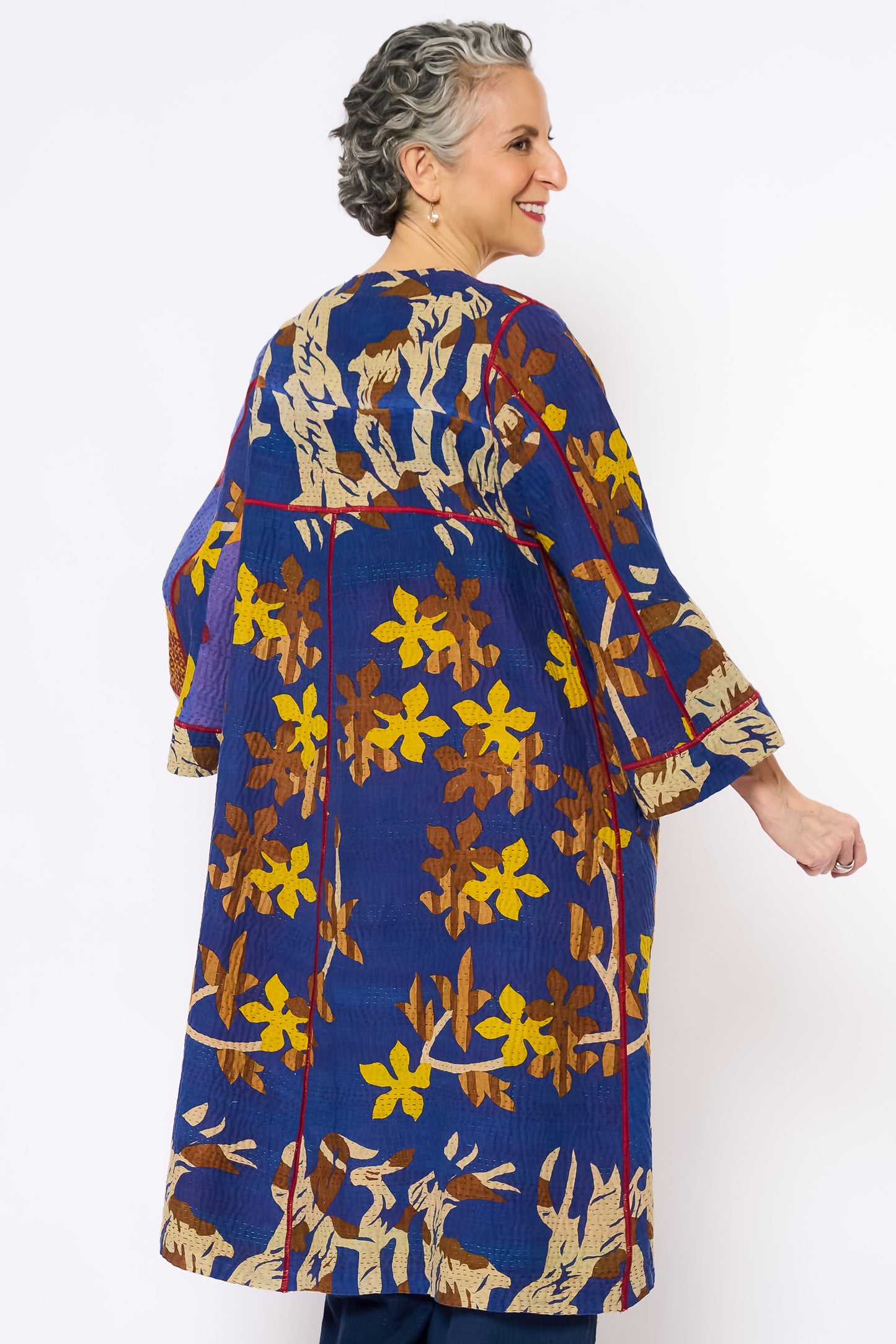 VINTAGE COTTON KANTHA WRAP FLARE COAT - cv4330-0027a -