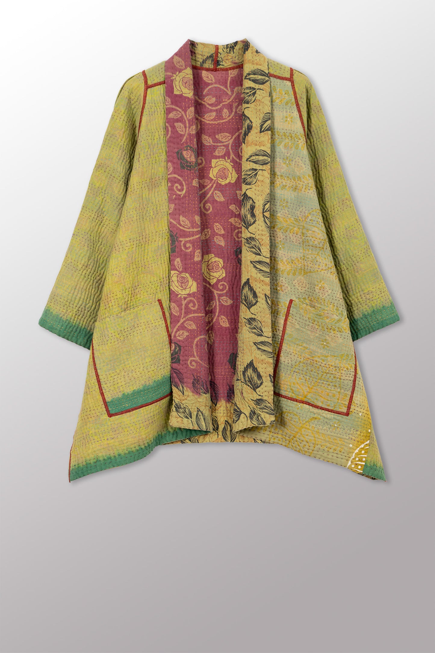 COTTON OVERDYE KANTHA A-LINE JKT - ov4003-cgrn030a -