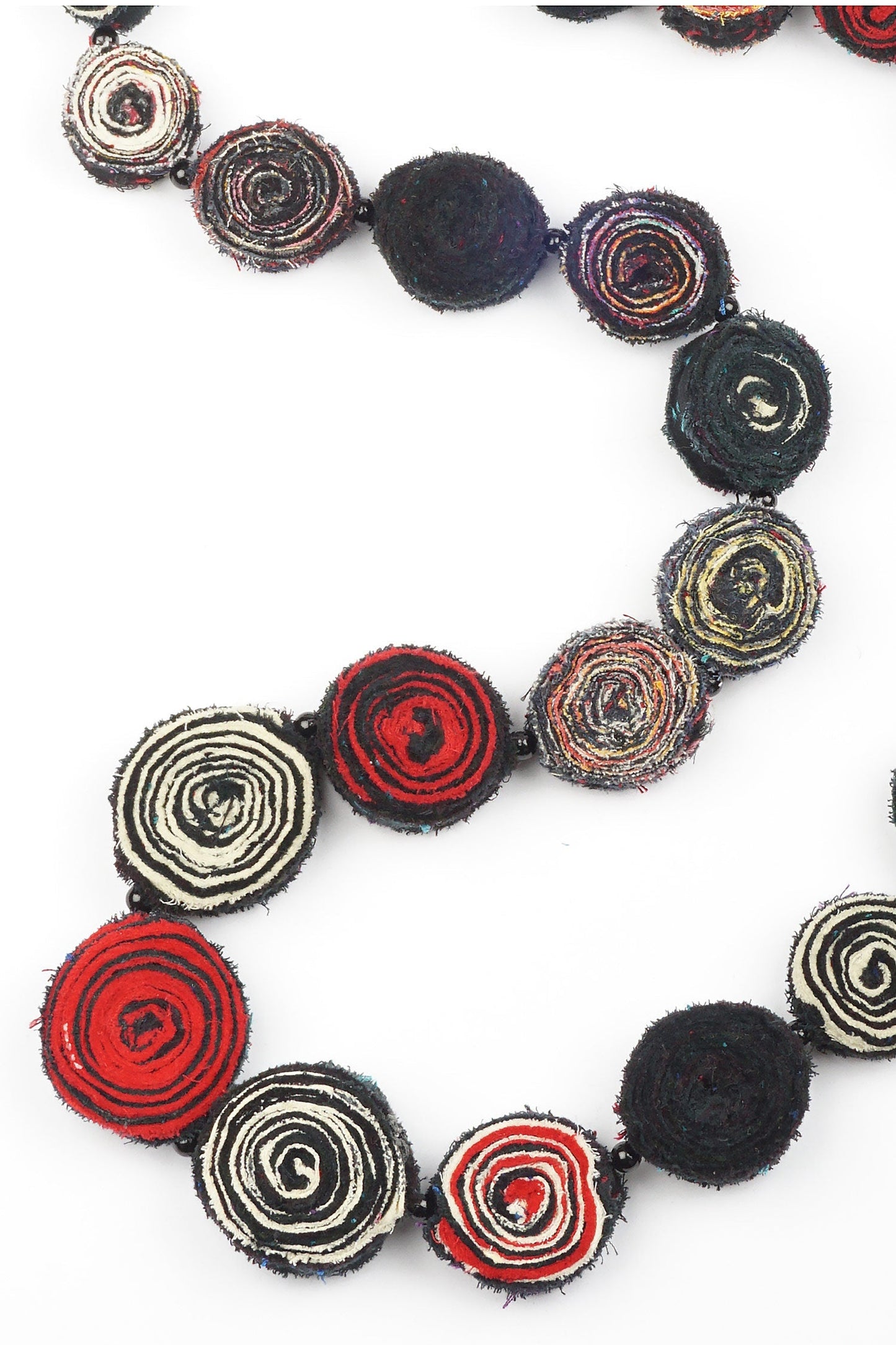 VINTAGE COTTON KANTHA SIMPLE EDDY LONG NECKLACE - cv2714-blk -