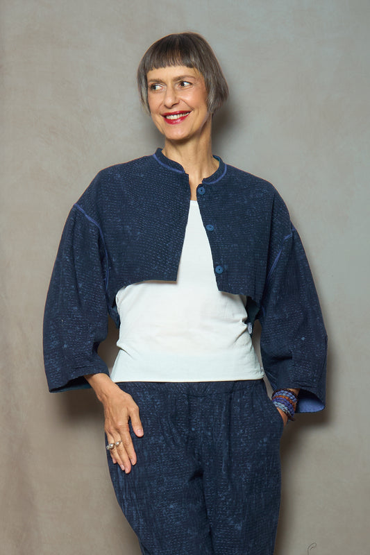 DUCK SUN DYE WITH PATCH KANTHA SLEEVE JACKET - us2090-nvy -