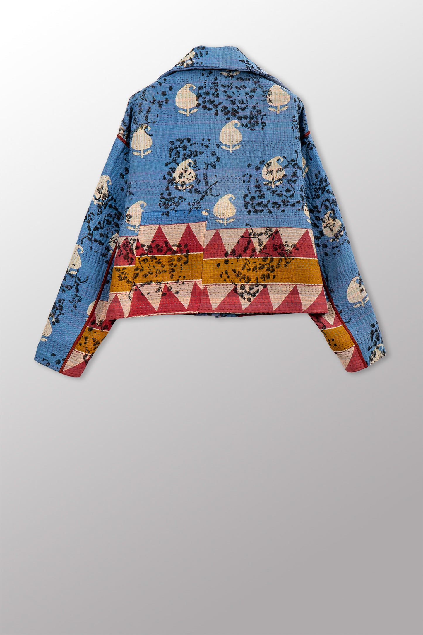 VINTAGE COTTON KANTHA NEW LAPELED SHORT JACKET - cv4j101-0002s -