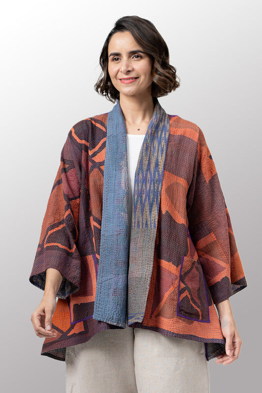 COTTON OVERDYE KANTHA KIMONO JACKET - ov2004-corg001a -