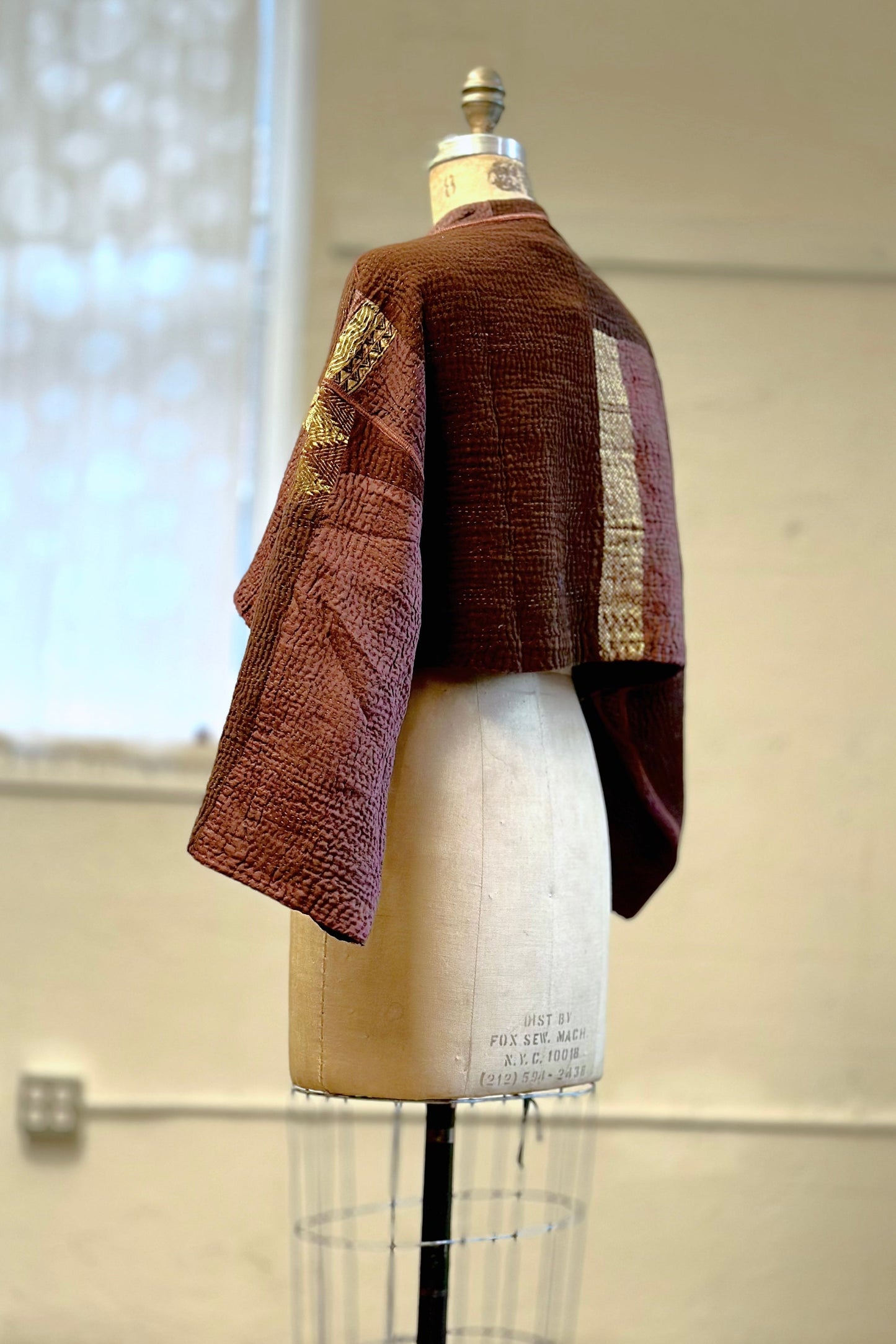 COTTON SILK SW PATCH KANTHA SLEEVE JACKET - ws4090-brn -