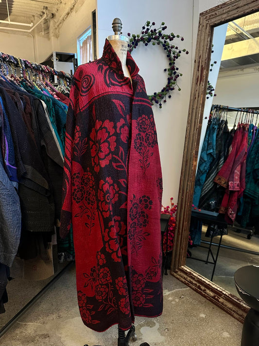 COTTON OVERDYE KANTHA NEW OVERSIZED COAT - ov4342-cred006a -