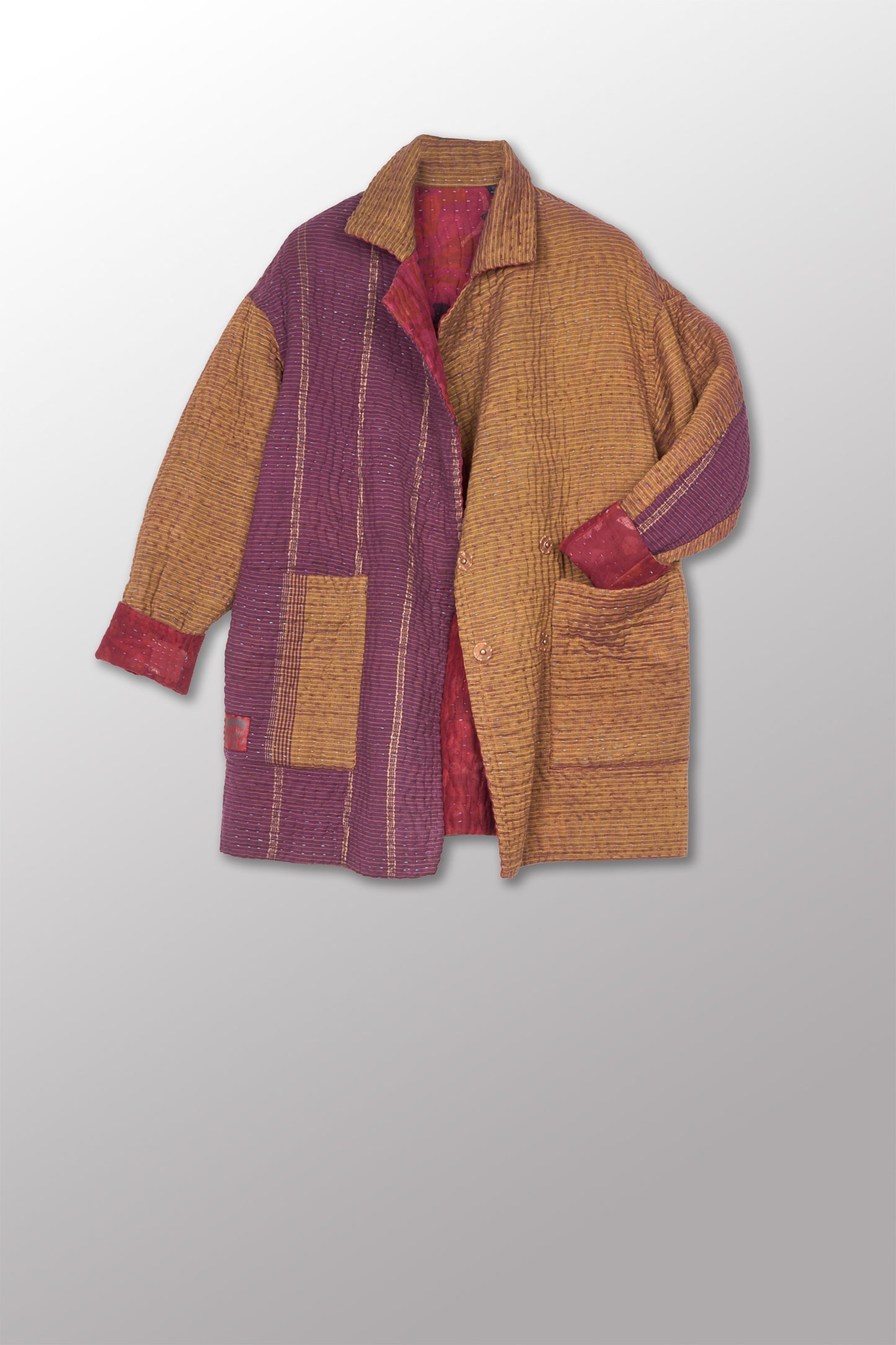 QUILTED OVERDYE COTTON KANTHA LAPELED MEDIUM JKT - oq5080-cred001s -