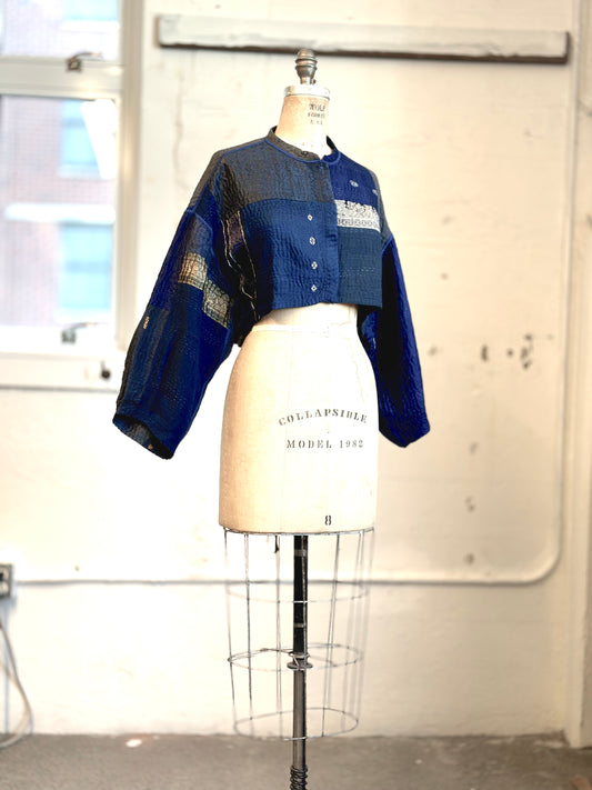 COTTON SILK SW PATCH KANTHA SLEEVE JACKET - ws4090-gry -