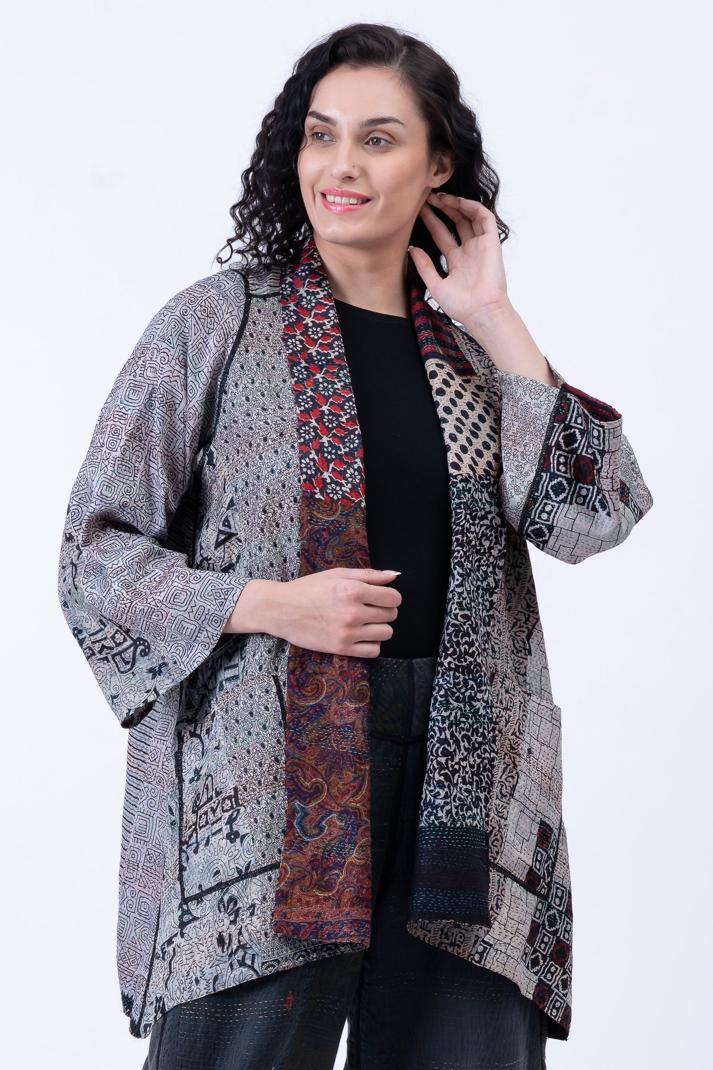 VINTAGE SILK KANTHA A-LINE JKT - sv2003-0410a -
