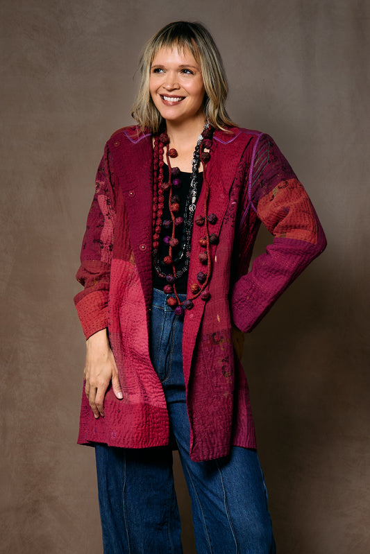 OMBRE PATCHED GOLD STAMP KANTHA LONG JKT - og4006-red -
