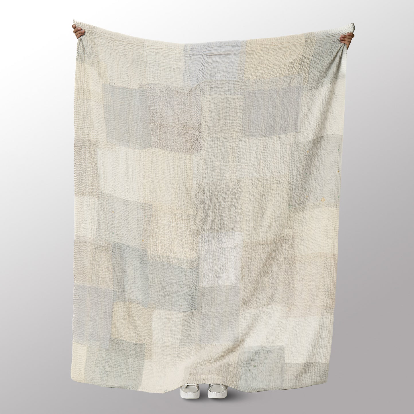 Grey Mist Fray Patch Kantha Throw