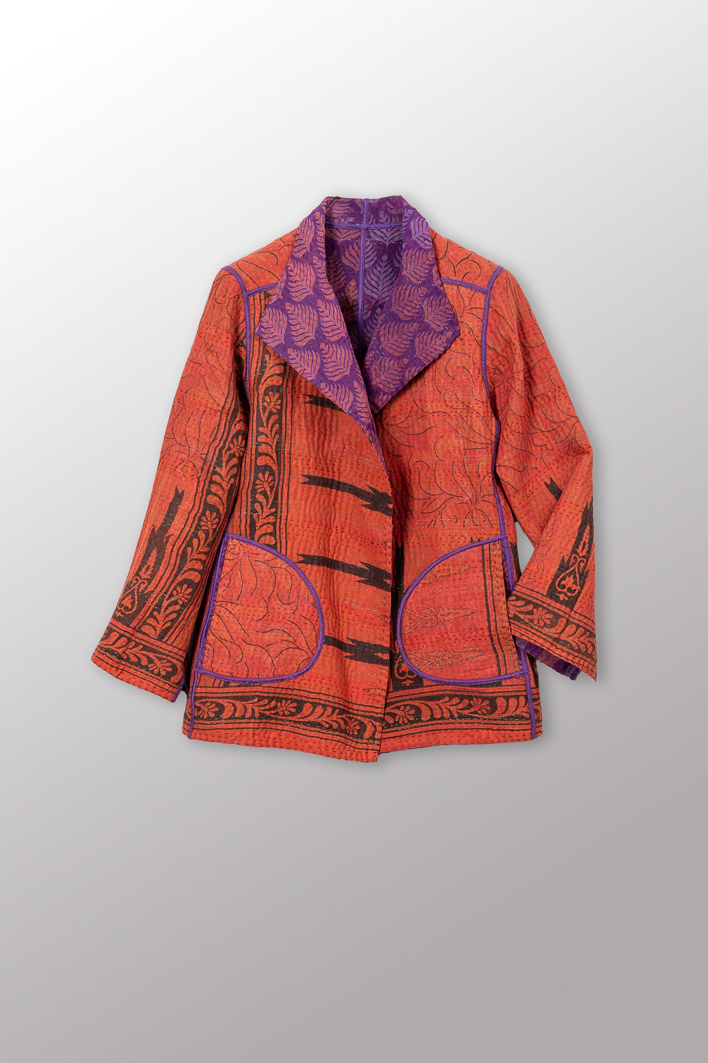 VINTAGE SILK GEORGETTE COTTON KANTHA SHORT JACKET - gc4007-0004s -