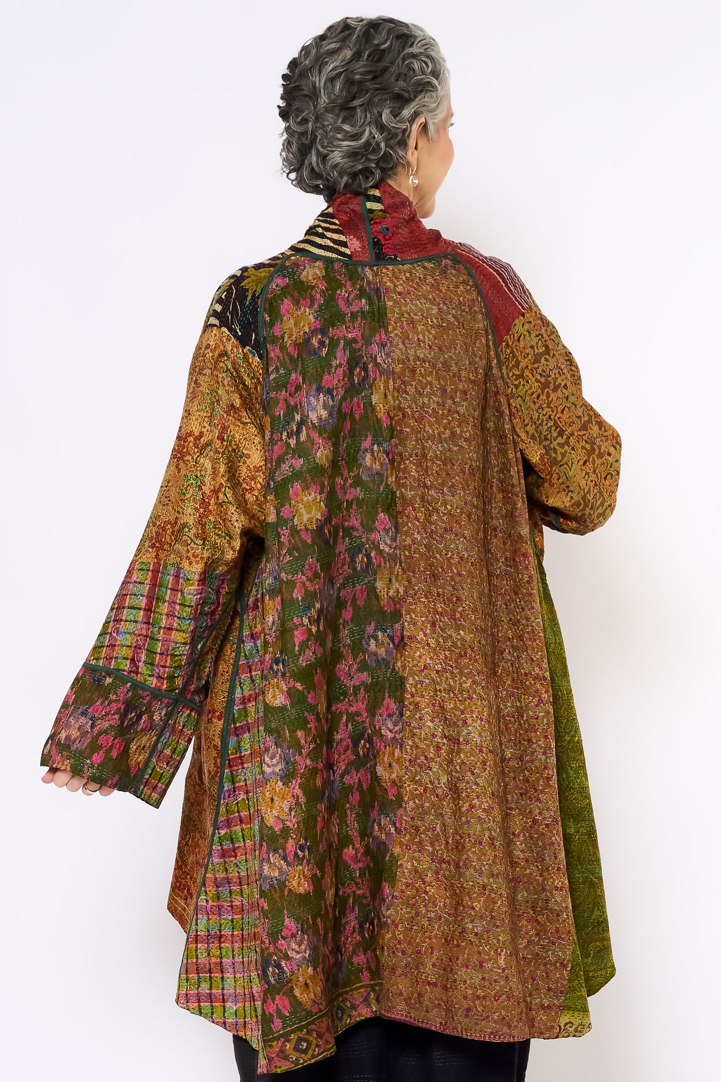 VINTAGE SILK KANTHA KIMONO LONG JKT - sv2005-0082a -