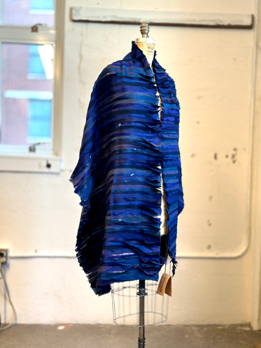 WAVY STRIPE KANTHA SMALL SHAWL - wv2830-blu -