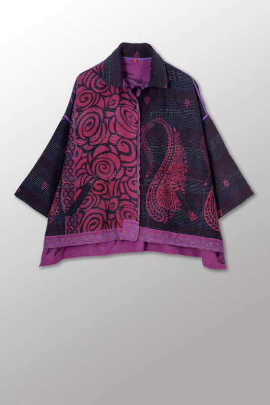 VINTAGE COTTON & NEW VOILE KANTHA CROPPED TENT SHIRT - cn2596-0003a -