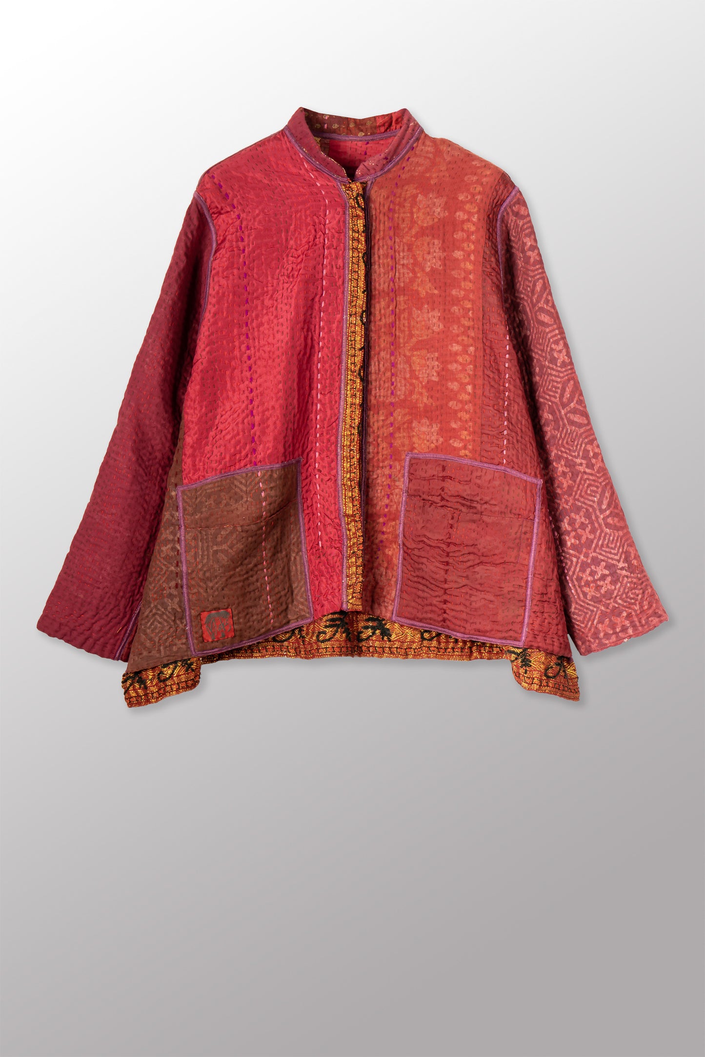 STRIPE RALLIS KANTHA KAFTAN JACKET SHORT - pr4088-red -