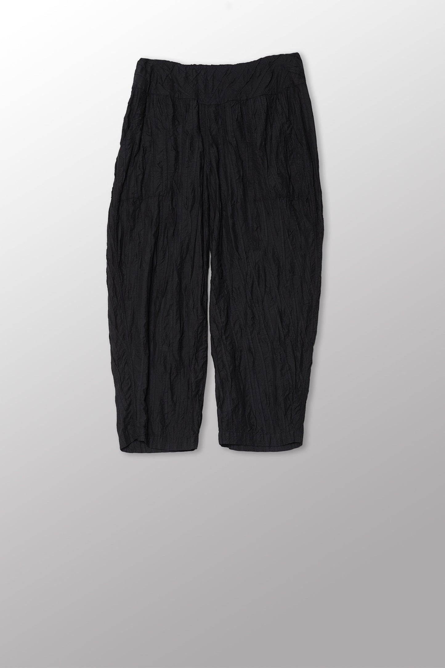POLISHED COTTON RANDOM TUCK VOILE NEW LANTERN PANTS - rc1651-blk -