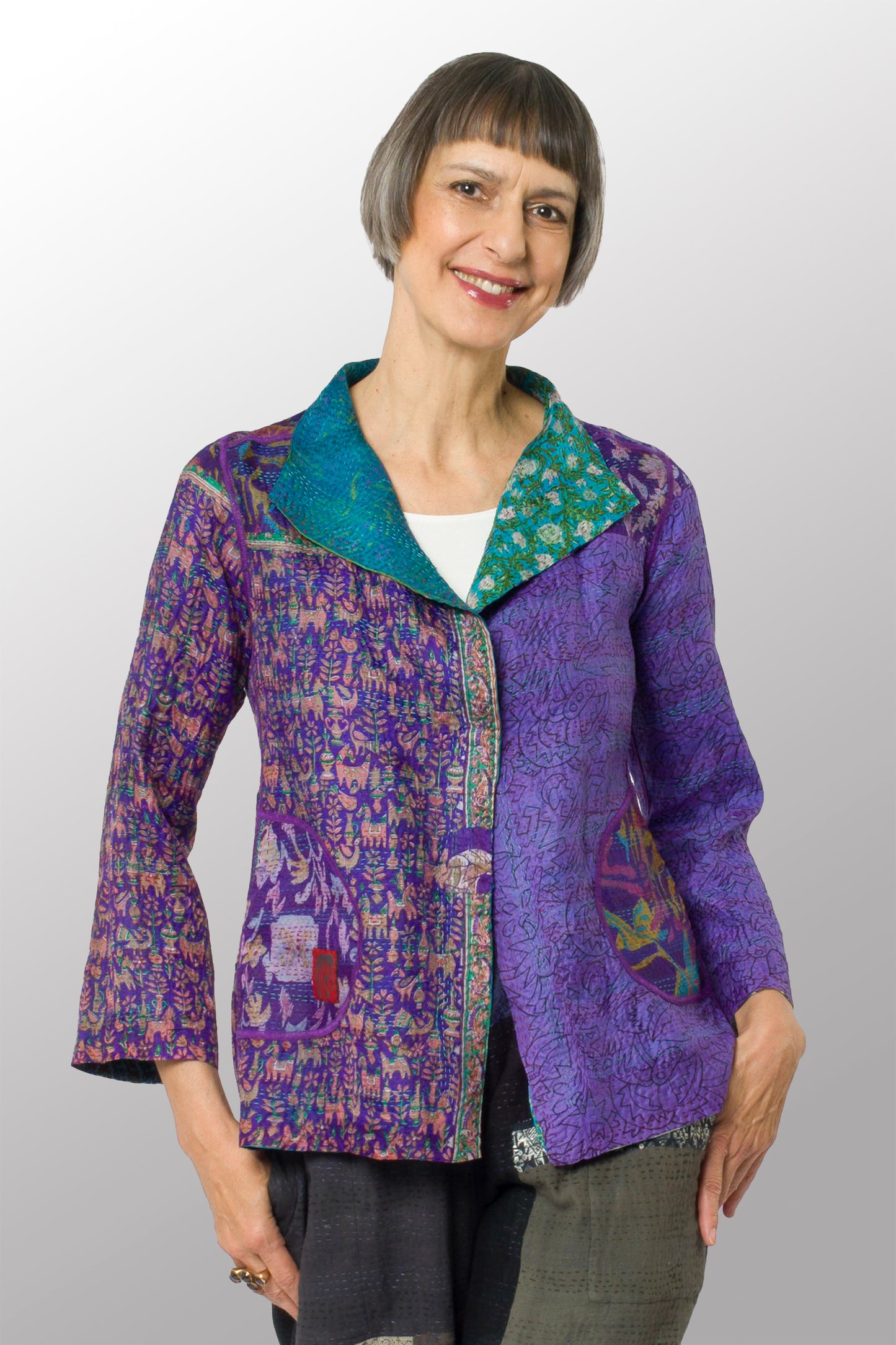 VINTAGE SILK KANTHA SHORT JKT - sv2007-0057s -