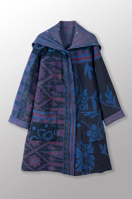QUILTED OVERDYE COTTON KANTHA POCKET MEDIUM COAT - oq5346-cblu009s -