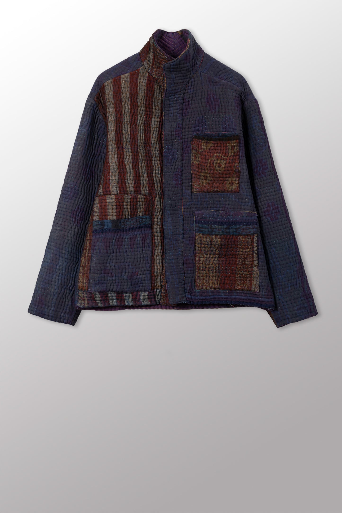 QUILTED OVERDYE COTTON KANTHA MEN'S BLOUSON - oq5040-cblu002m -