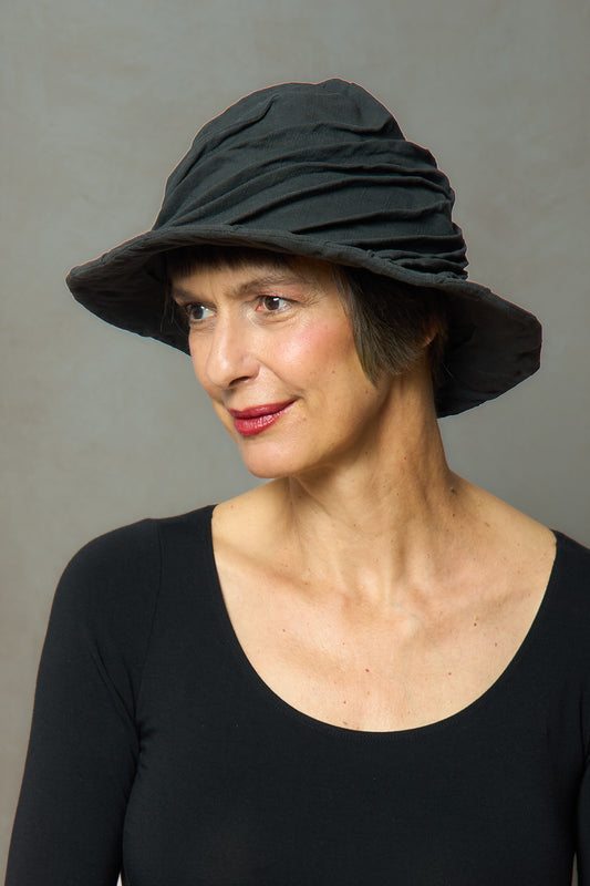 DUCK COTTON SOFT CANVAS TWIST TUCKED BRIM HAT - du1886-blk -