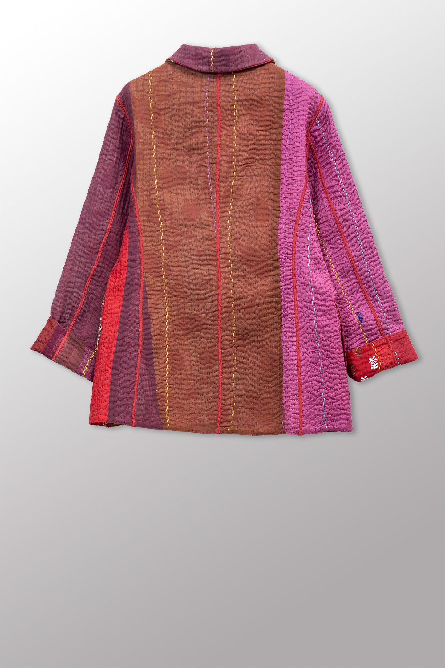 JEWEL WOVEN WITH VERTICAL PATCH KANTHA BASIC JACKET - jv4052-red -
