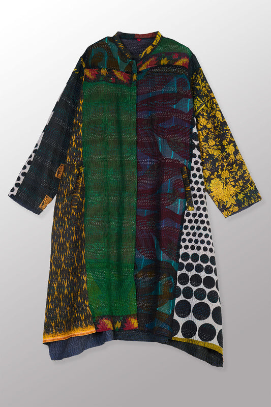 JACQUARD SILK KANTHA KAFTAN COAT - js4343-grn -