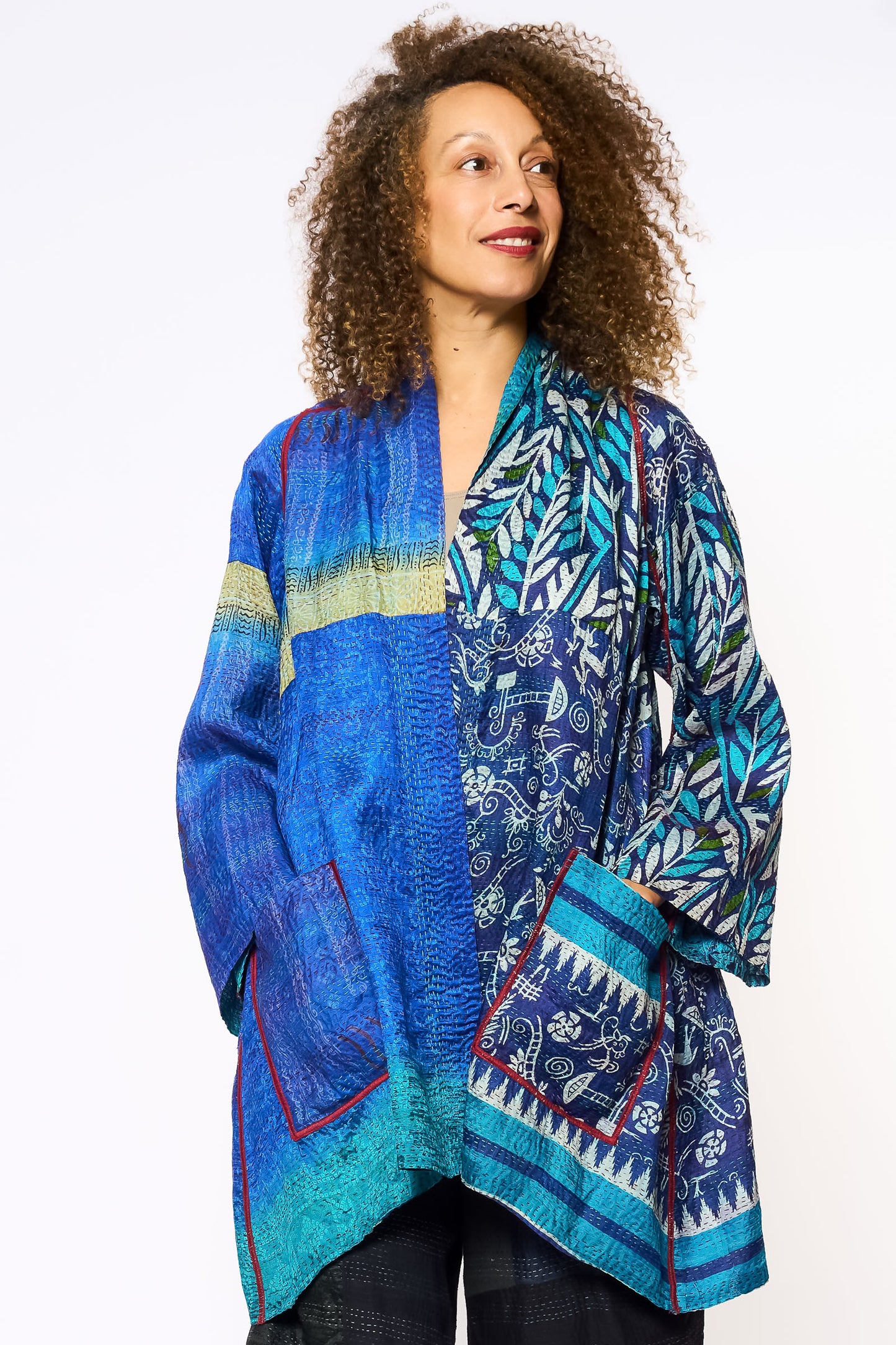 VINTAGE SILK KANTHA A-LINE JKT - sv2003-0411a -
