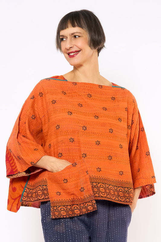 COTTON OVERDYE KANTHA 3/4 SLV. CROP TOP MIO - ov2538-corg005a -
