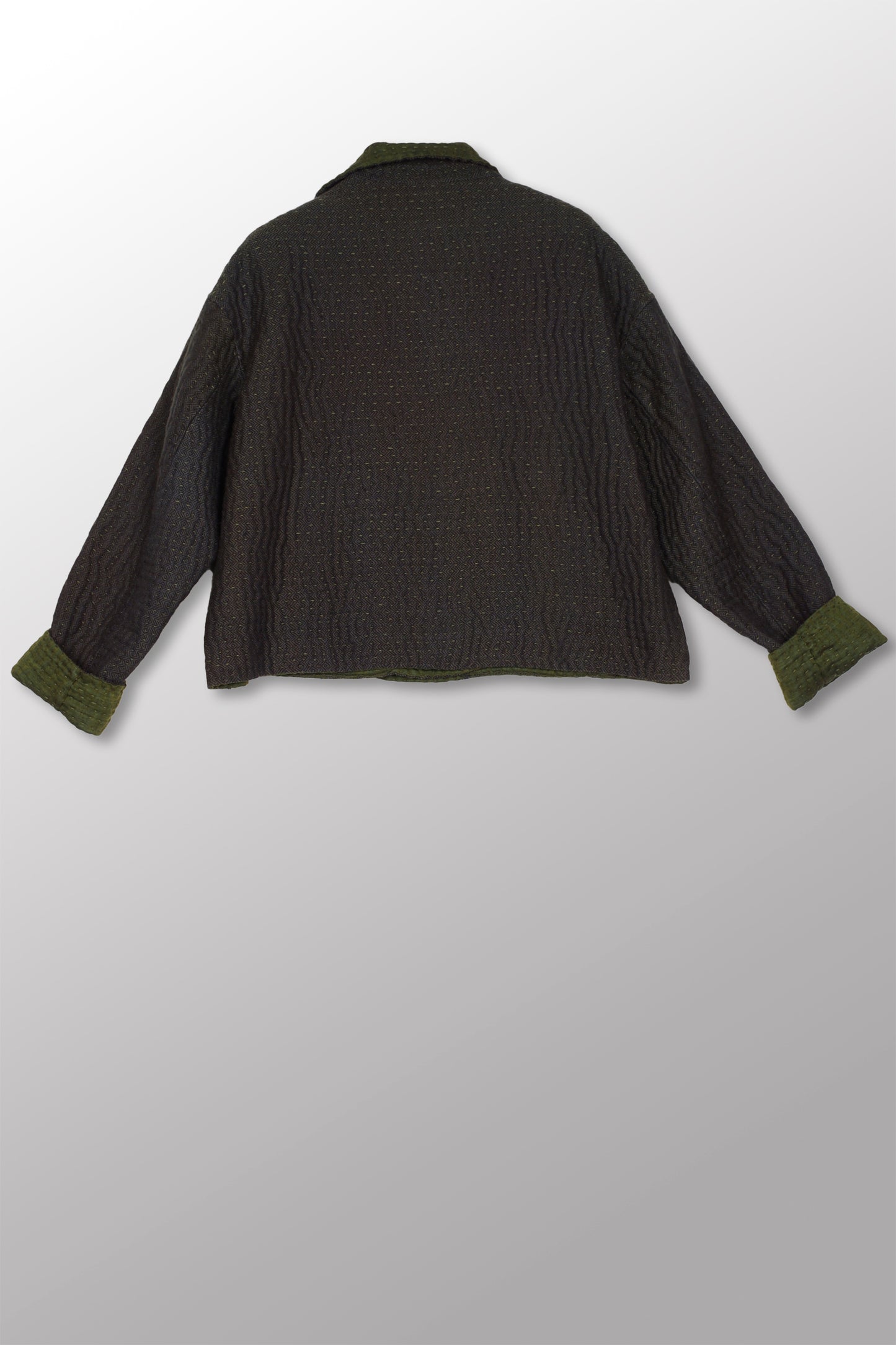 WOOL HANDLOOM KANTHA LAPELED SHORT JKT - hw5081-grn -